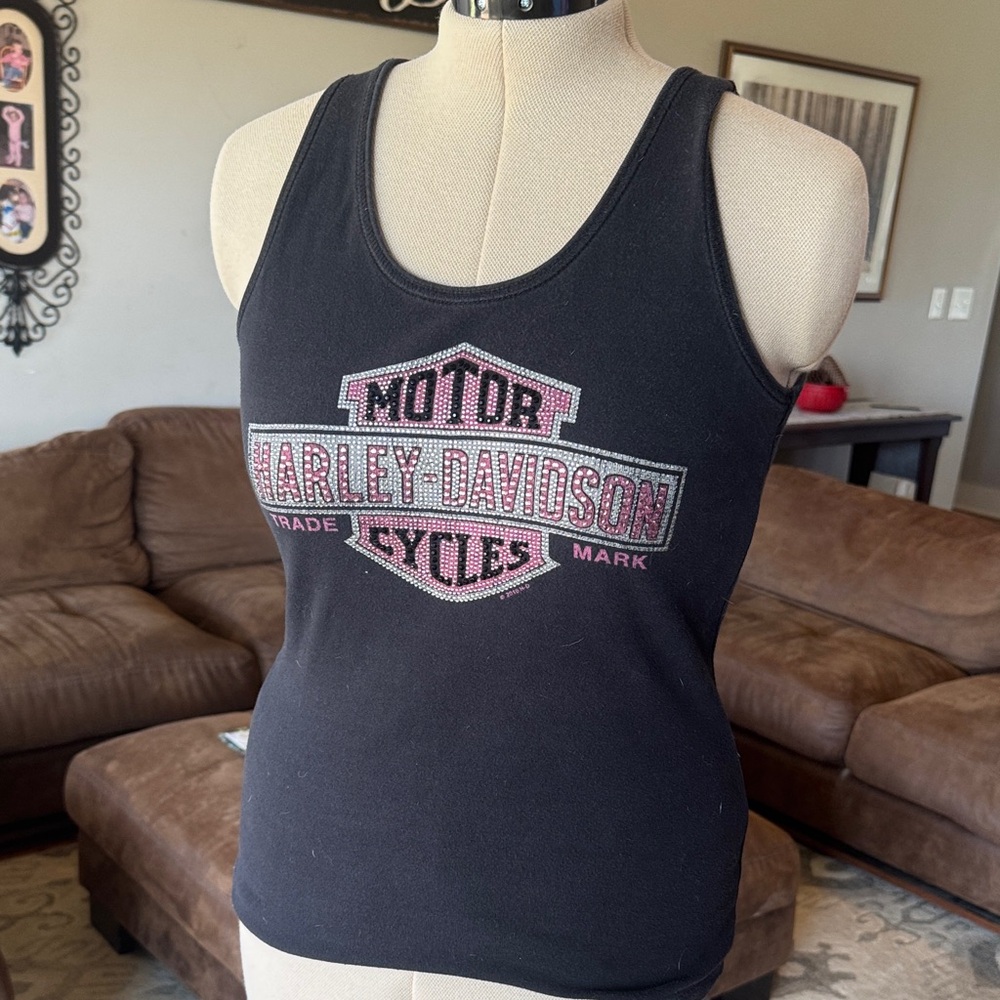 Harley-Davidson Women's Black and Pink Logo Tank Top